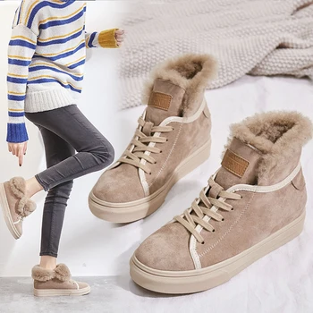 High Top Adidași De Iarnă Pentru Femei Pantofi Blană De Zăpadă Cizme Din Piele Pantofi Glezna 2020 Nou Femeie Blană De Iepure Pantofi De Iarna