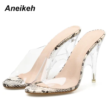 Aneikeh 2019 Concis PVC Sandale Serpentine Transparent Rotund Toe Tocuri Subtiri de Mare de Femei Papuci de casa Pantofi cu Toc Sandale Clare 35-42