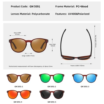GM Polarizat ochelari de Soare Barbati Femei S5091 Brand de ochelari de Soare din Lemn Femei cadru Rotund Clasic de ochelari de Soare