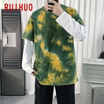RUIHUO 2020 Nou Tie-Dye Short Sleeve T Camasa Barbati tricou Barbat de Vara din Bumbac Tricou Casual, Bluze de Moda M-5XL Amuzant Îmbrăcăminte