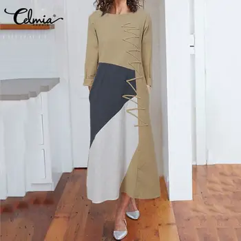 Celmia Femei Mozaic Maxi Rochie Caftan De Epocă Munca De Birou Vestidos 2021 Toamna De Moda Casual, Cu Maneci Lungi Rochii De Partid Halat