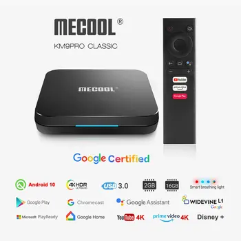Google Certificate TV Box Mecool KM9 Pro Clasic Android 10.0 Amlogic S905 X2 2GB 16GB WiFi 2.4 G USB3.0 BT4.0 4K Google Voice