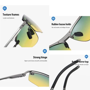 Zi de Viziune de Noapte Fotocromatică Polarizat ochelari de Soare pentru Barbati Ochelari de Conducere UV400 Pătrat de Metal Decolorarea Driver Ochelari
