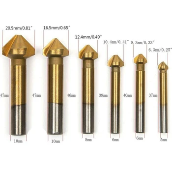 6 buc Set 3 Flaut de Mare viteză din oțel de Titan Countersink Debavurare Burghiu Taper Hole Cutter Consumabile Cap Șanfrenare Instrumente