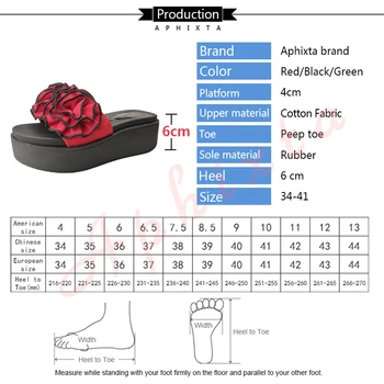 Aphixta Flori Rosii Platforma Papuci Femei Broda Plaja 6cm Pană Pantofi cu Toc Bloca Slide-uri Flip Flop Sandale Pantofi Pentru Femei