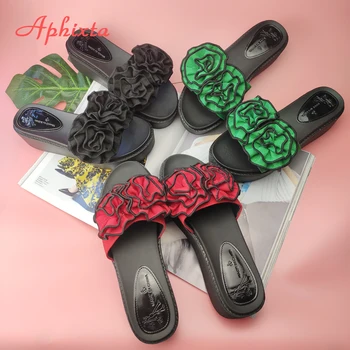 Aphixta Flori Rosii Platforma Papuci Femei Broda Plaja 6cm Pană Pantofi cu Toc Bloca Slide-uri Flip Flop Sandale Pantofi Pentru Femei