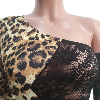 Wjustforu Sexy Mozaic Dantela Salopeta Femei De Pe Umăr Leopard De Imprimare Club Body Bodycon Creion Elegante Salopete Vestidos