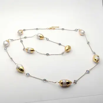 Alb de apă dulce Keshi Perla de culoare de Aur Placate cu Lanț Lung Colier Lanț Pulover Colier feminin Collares Declarație de Bijuterii