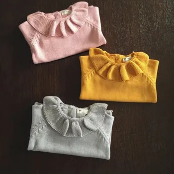 2018 nouă copii, tricotaje copii fete volane pulovere Tricotate copii copilul Frunze de Lotus Guler pulover, haine de exterior purta