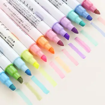 12 Buc/set Papetărie Japonez Zebra Fluorescente Marca de Stilou Drăguț Milkliner Pen Ușoară Pen Dubla Linie Condus Stilou de Evidențiere Culoare
