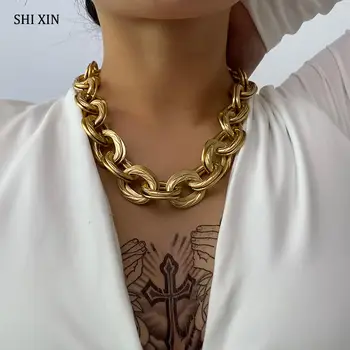 SHIXIN Punk Aur Cubanez Link-ul Lanț Colier pentru Femei Hip Hop Scurt Indesata Cravată Coliere Declarație de Moda Collier Femme 2020