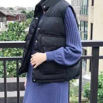 MAZEROUT Femei Stil coreean Solidă fără Mâneci Iarnă Ține de Cald Iarna Vesta de Blana Femei Singure Pieptul Afânat Gros de Moda Vesta