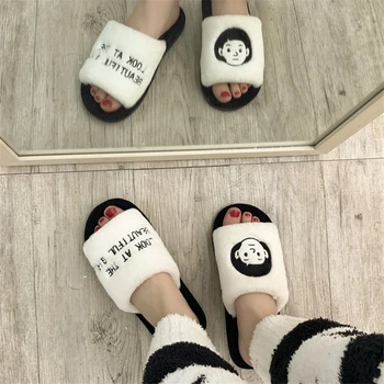 Japonia Papuci de casă Cuplu de Iarna Casa de Pluș Desene animate Pantofi 2019 Femei Blană de Interior Drăguț Diapozitive Bărbați Fuzzy de Toamnă zapatos de mujer