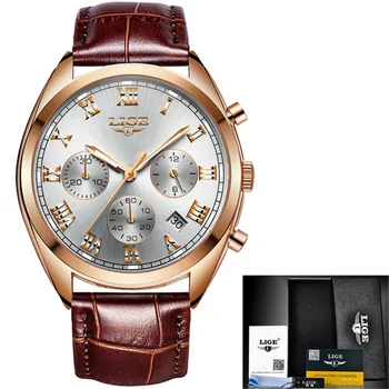 Mens Ceasuri LIGE Top Brand de Lux din Piele de Afaceri Impermeabil Ceas Barbati Moda, Data, Cronograf Masculin Cuarț Ceas Relojes 2019