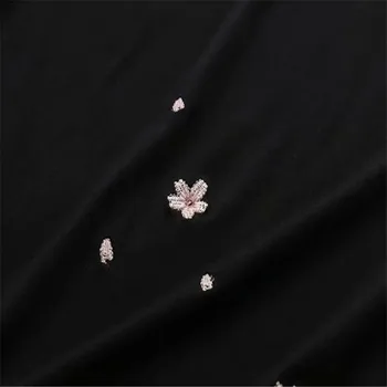 Merry Destul de Japonia Stil amuzant tricou femei broderii florale de pe umăr asymmertric t-shirt bumbac dulce negru t-shirt fete