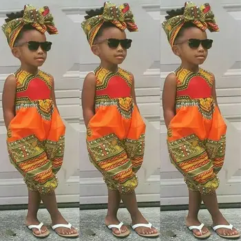 Cele Mai Noi Moda Cool Copii Sugari Copii Fete Fără Mâneci Africane Salopeta Haine Bentita Copilul Costum Costume Set