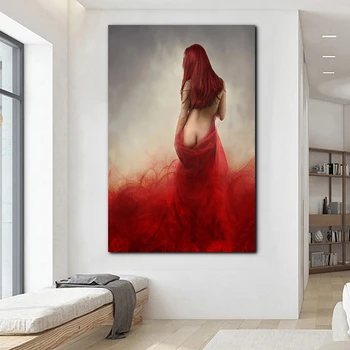 Arta de perete Nud de Femeie În Roșu Sexy Postere Abstracte Pictura Panza Printuri Moderne, Fată Imagini de Perete pentru Camera de zi Decor Acasă