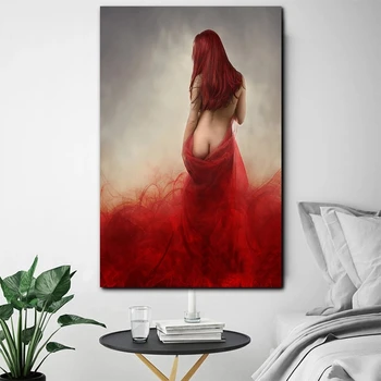 Arta de perete Nud de Femeie În Roșu Sexy Postere Abstracte Pictura Panza Printuri Moderne, Fată Imagini de Perete pentru Camera de zi Decor Acasă