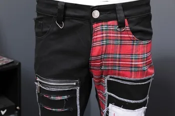 Europa Stația Toamna Și Iarna Model Nou Negru Split Comun Găuri Patch-uri Blugi de sex Masculin Cerșetor Personalitate PUNK Pantaloni Lungi Trend