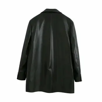 Noi Mantou pentru Femei solid negru PU butonul de buzunar maneca lunga V-Neck Haine de moda de sex feminin casual femei haine