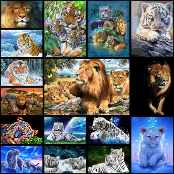 DIY Diamant Pictura Animale tigri Leu Cusatura Cruce Mozaic de diamante broderie Manual decor Acasă