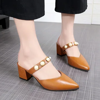 2020 Nou Stil Papuci de Vara pentru Femei-Stil coreean la Modă Semi-Toc Indesata Toc Baotou Papuci de Femei Pantofi