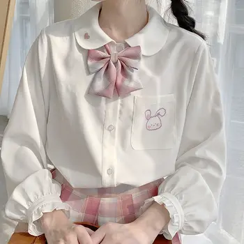 Japonia Kawaii Șifon Alb Bluza Femei Toamna Anului 2020 Maneca Lunga Iepure Broderie Tricouri Stil Lolita Topuri Haine De Școlăriță