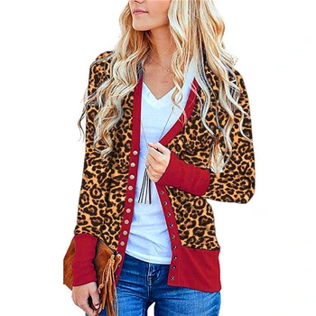 Leopard Imprimate Butoane Topuri Femei Lungă Cu Mâneci Lungi Pierde Knit Cardigan Pulover Casual Moda Streetwear Jacheta De Toamna Haina De Iarna