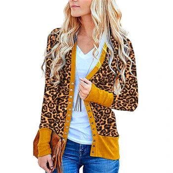 Leopard Imprimate Butoane Topuri Femei Lungă Cu Mâneci Lungi Pierde Knit Cardigan Pulover Casual Moda Streetwear Jacheta De Toamna Haina De Iarna
