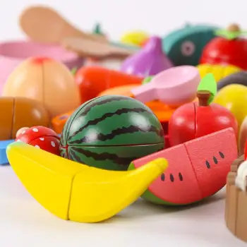 Din Lemn Magnetic Fructe Tăiate Jucarii Copii Și Legume Joc De Casa De Copii, Băieți Și Fete Se Taie Toate Happy Birthday Toy Cadouri