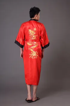 Reversibila Negru Rosu Bărbați Chinez Satin Halat de Tradiție Broderie Dragon Sleepwear Kimono-Halat de Baie S M L XL XXL XXXL MP043