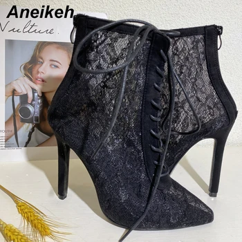 Aneikeh NOUA Moda de Primăvară Ochiuri la Mijlocul lunii Vițel Chelsea Cizme Femei Dantelă-Up Subțire Sexy Tocuri Ascuțite Toe Pantofi Doamnelor Botines Mujer 2020