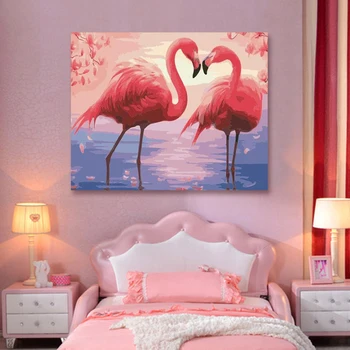 Vopsea de numărul de arta pictura de numere Flamingo, manual de decompresie, de animale, de culoare roz de Dragoste