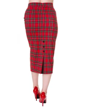 35 - femei vintage anii 50, talie mare wiggle fusta creion roșu tartan pinup saia plus dimensiune semi-pur faldas fuste clasice