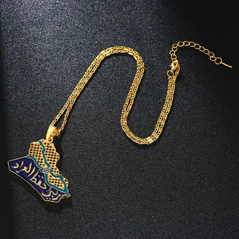 Moda Placat cu Aur Hartă Colier Harta din Irak Pandantiv Clavicula Lanț de Hip-Hop Bijuterii Cadou de Ziua Îndrăgostiților Accesorii