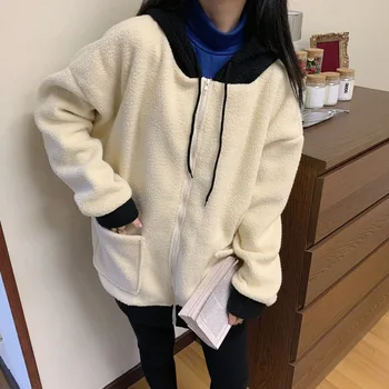 Toamna Culoare Solidă Despicare Fleece Gros Versatil Liber Hanorace Pulover Femei Harajuku Streetwear Estetice Tricoul Haina