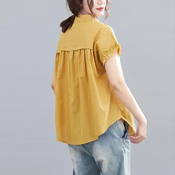 Supradimensionate Femei din Bumbac Tricouri Casual New Sosire 2021 Vară Simplu Stil Vintage Stand Guler Toate-meci de Libertate de sex Feminin Topuri S3058