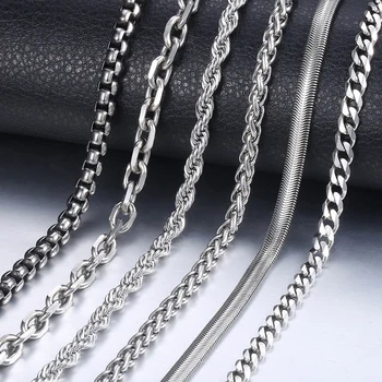Din Oțel inoxidabil Colier pentru Barbati Femei 3mm Culoare Argintie Cubanez Frânghie Cutie Snake Link-ul de Lanțuri de Bijuterii Cadou en-Gros 18-24inch DKNN2