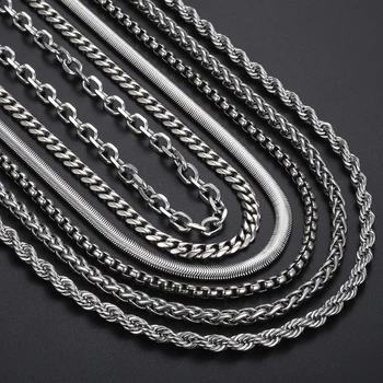Din Oțel inoxidabil Colier pentru Barbati Femei 3mm Culoare Argintie Cubanez Frânghie Cutie Snake Link-ul de Lanțuri de Bijuterii Cadou en-Gros 18-24inch DKNN2