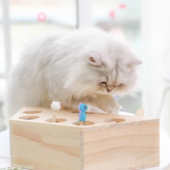 Din lemn, Pisica Vâna Mouse-ul Jucărie Chase Solid Interactiv Labirint animale de Companie Lovit Hamster Cu 3/5-ascuns Gaura Mouse-ul Prinde Muște Catnip Jucărie Amuzant