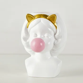 Rășină cap de aur, vaza de flori minunat fată pisica guma de mestecat living aranjament de flori accesorii CY50610