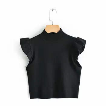 Noua Moda femei pur și simplu de culoare solidă volane casual tricotat T-Shirt Femei chic de bază T-shirt Îmbrăcăminte LS3750