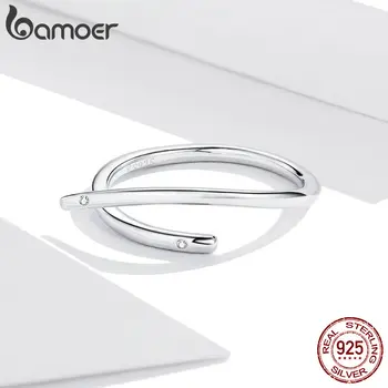 Bamoer Argint 925 Minimalist Simplu Deschide Reglabil pe Deget Inele pentru Femei coreea Style Moda Bijuterii SCR653