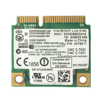 Link 5100 512ANHMW Jumătate-Mini WLAN WIFI CARD 43Y6517 572507-001 pentru Lenovo IBM Intel 300Mbps T400S SL410 SL510 Dv6 Dv7 Dv8