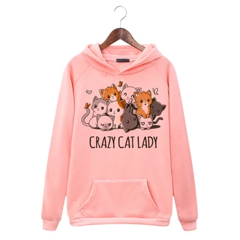 Crazy Cat Lady Estetice Femei Hanorace Iarna Cald 2020 Plus Dimensiune De Buzunar Pulover De Haine De Sex Feminin Hanorac Cu Maneca Lunga Tricou