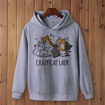 Crazy Cat Lady Estetice Femei Hanorace Iarna Cald 2020 Plus Dimensiune De Buzunar Pulover De Haine De Sex Feminin Hanorac Cu Maneca Lunga Tricou