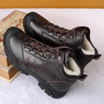 Misalwa Calitate de TOP Vacă din Piele Lână pentru Bărbați Pantofi de Cald, Confortabil Mens Ghete Exterior Impermeabil Cizme de Zapada Antiderapante Iarna