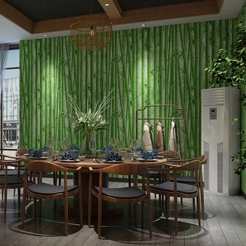 Chineză Stil Tapet rezistent la apa Verde Pădure de Bambus Retro Hotel Restaurant Living Fundal PVC de Perete de Vinil Role de Hârtie