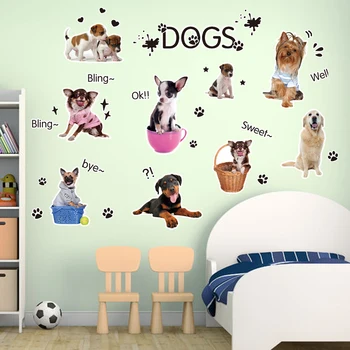 3D Drăguț Câine Autocolant de Perete pentru camera copii dormitor decor Acasă Decal Fundal Combinație de O varietate de pui Autocolante