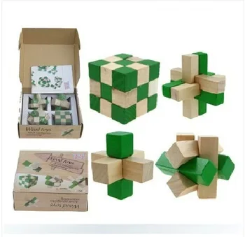 4BUC/LOT Verde 2 Jucării de Culoare Clasic IQ-ul 3D din Lemn de Centralizare Burr Puzzle-uri Mintea Teaser Creier Joc Jucărie pentru Adulți Copii